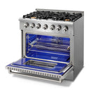 Thor Kitchen 6-Piece Pro Appliance Package - 36-Inch Gas Range, Refrigerator with Water Dispenser, Wall Mount Hood, Dishwasher, Microwave Drawer, & Wine Cooler in Stainless Steel