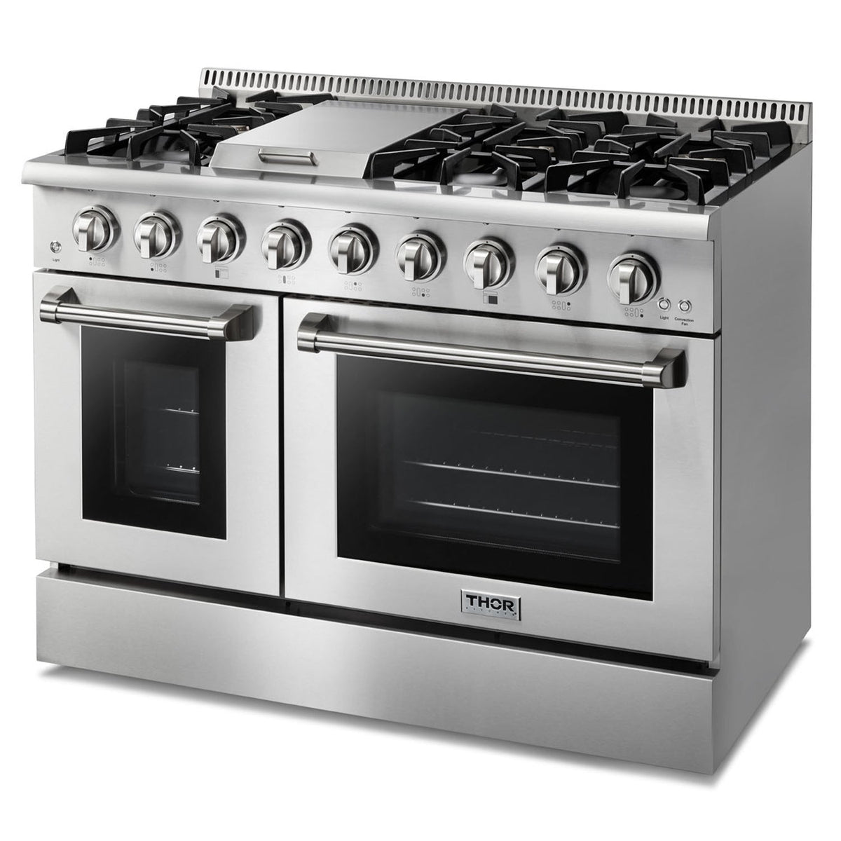Thor Kitchen 6-Piece Pro Appliance Package - 48-Inch Gas Range, French Door Refrigerator, Dishwasher, Under Cabinet 11-Inch Tall Hood, Microwave Drawer, & Wine Cooler in Stainless Steel