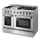 Thor Kitchen 6-Piece Pro Appliance Package - 48-Inch Dual Fuel Range, Refrigerator with Water Dispenser, Dishwasher, Under Cabinet 11-Inch Tall Hood, Microwave Drawer, & Wine Cooler in Stainless Steel