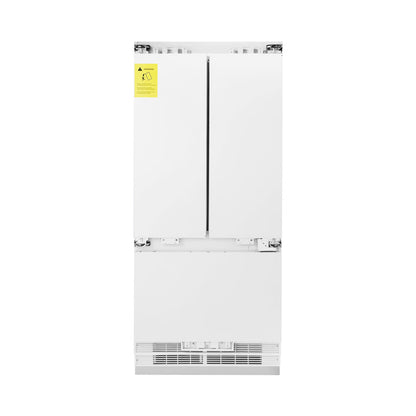 ZLINE Autograph Edition 36-Inch 19.6 cu. ft. Panel Ready Built-in 3-Door French Door Refrigerator with Internal Water and Ice Dispenser with Champagne Bronze Handles RBIVZ-36-CB