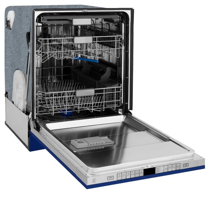 ZLINE 24-Inch Monument Series 3rd Rack Top Touch Control Dishwasher in Blue Matte with Stainless Steel Tub, 45dBa (DWMT-BM-24)