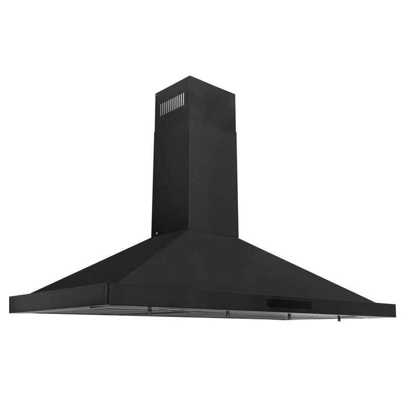 ZLINE 36-Inch Convertible Wall Mount Range Hood in Black Stainless Steel with Set of 2 Charcoal Filters, LED lighting, Baffle Filters (BSKBN-CF-36)