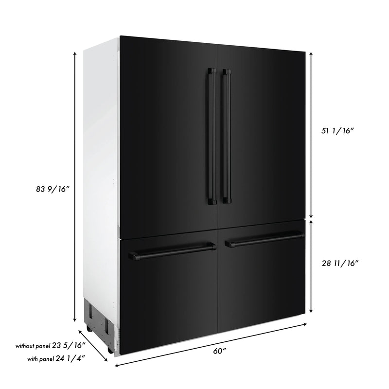ZLINE 60-Inch 32.2 cu. ft. Built-In 4-Door French Door Refrigerator with Internal Water and Ice Dispenser in Black Stainless Steel (RBIV-BS-60)