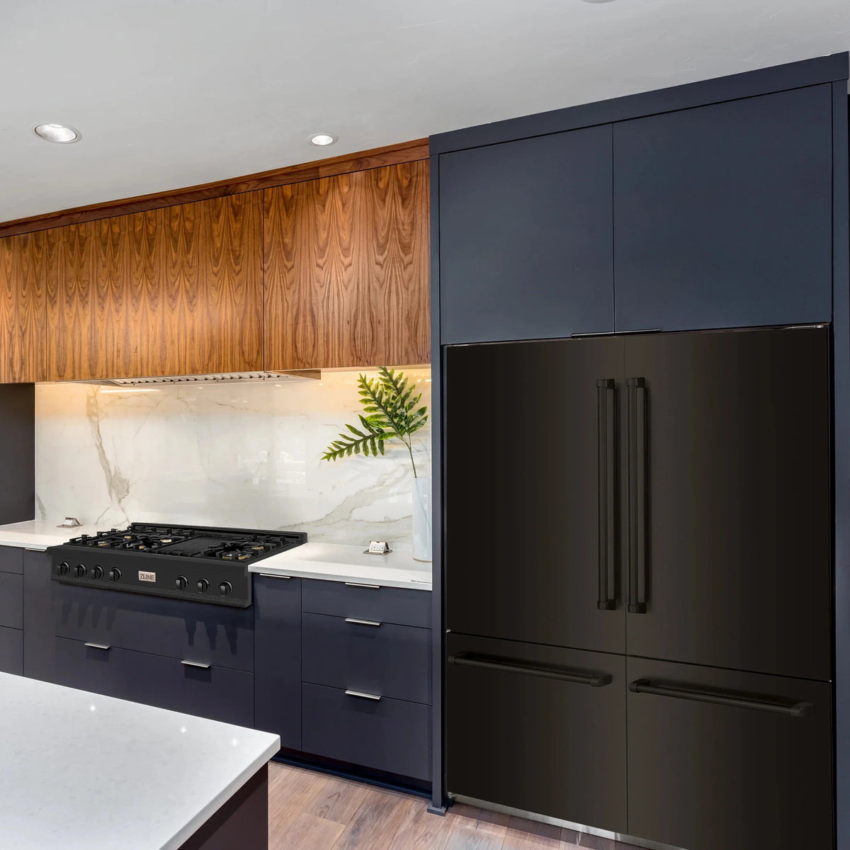ZLINE 60" 32.2 cu. ft. Built-In 4-Door French Door Refrigerator with Internal Water and Ice Dispenser in Black Stainless Steel RBIV-BS-60