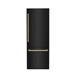 ZLINE 30" Autograph Edition 16.1 cu. ft. Built-in 2-Door Bottom Freezer Refrigerator with Internal Water and Ice Dispenser in Black Stainless Steel with Gold Accents RBIVZ-BS-30-G