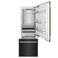 ZLINE 30" Autograph Edition 16.1 cu. ft. Built-in 2-Door Bottom Freezer Refrigerator with Internal Water and Ice Dispenser in Black Stainless Steel with Gold Accents RBIVZ-BS-30-G