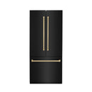 ZLINE 36" Autograph Edition 19.6 cu. ft. Built-in 3-Door French Door Refrigerator with Internal Water and Ice Dispenser in Black Stainless Steel with Champagne Bronze Accents RBIVZ-BS-36-CB