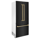 ZLINE 36" Autograph Edition 19.6 cu. ft. Built-in 3-Door French Door Refrigerator with Internal Water and Ice Dispenser in Black Stainless Steel with Champagne Bronze Accents RBIVZ-BS-36-CB