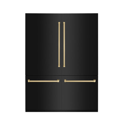 ZLINE 60" Autograph Edition 32.2 cu. ft. Built-in 4-Door French Door Refrigerator with Internal Water and Ice Dispenser in Black Stainless Steel with Champagne Bronze Accents RBIVZ-BS-60-CB