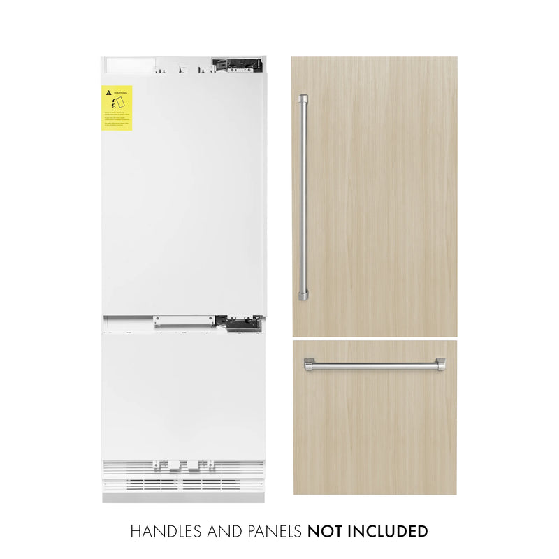 ZLINE 30-Inch Panel Ready 16.1 cu. ft. Built-In 2-Door Bottom Freezer Refrigerator with Internal Water and Ice Dispenser (RBIV-30)
