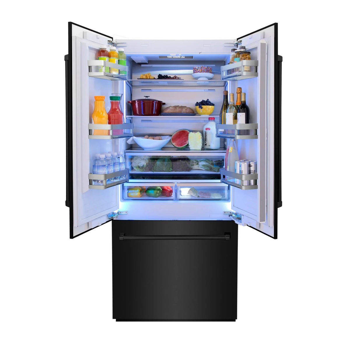 ZLINE 36" 19.6 cu. ft. Built-In 3-Door French Door Freezer Refrigerator with Internal Water and Ice Dispenser in Black Stainless Steel RBIV-BS-36