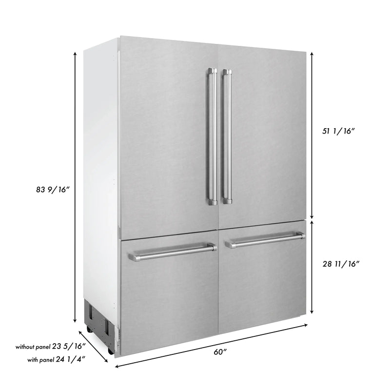 ZLINE 60-Inch 32.2 cu. ft. Built-In 4-Door French Door Refrigerator with Internal Water and Ice Dispenser in Fingerprint Resistant Stainless Steel (RBIV-SN-60)