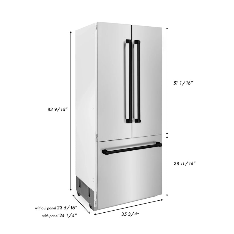 ZLINE 36-Inch Autograph Edition 19.6 cu. ft. Built-in 2-Door Bottom Freezer Refrigerator with Internal Water and Ice Dispenser in Stainless Steel with Matte Black Accents (RBIVZ-304-36-MB)