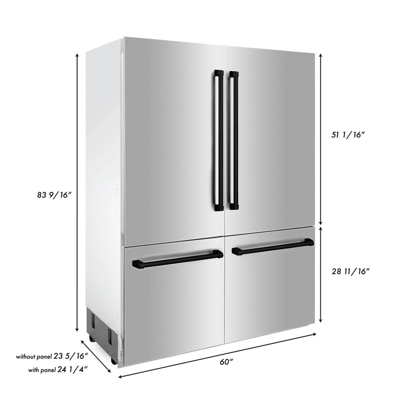 ZLINE 60-Inch Autograph Edition Built-In 32.2 cu. ft. 4-Door French Door Refrigerator with Internal Water and Ice Dispenser in Stainless Steel with Matte Black Accents (RBIVZ-304-60-MB)