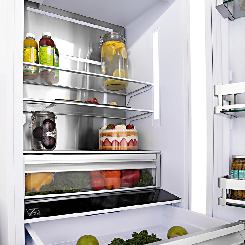 ZLINE 30-Inch 16.1 cu. ft. Built-In 2-Door Bottom Freezer Refrigerator with Internal Water and Ice Dispenser in White Matte (RBIV-WM-30)