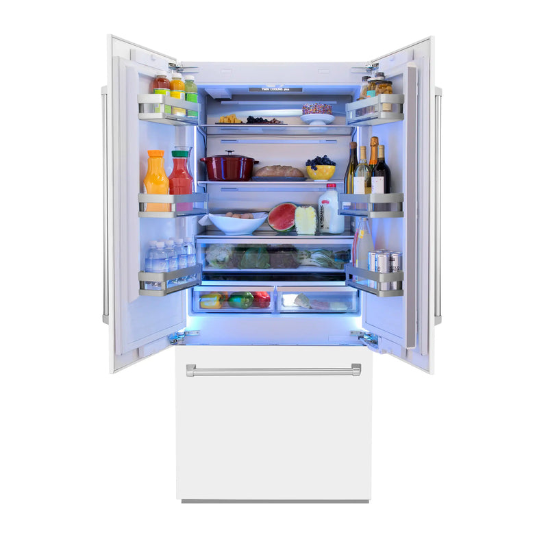 ZLINE 36-Inch 19.6 cu. ft. Built-In 3-Door French Door Refrigerator with Internal Water and Ice Dispenser in White Matte (RBIV-WM-36)