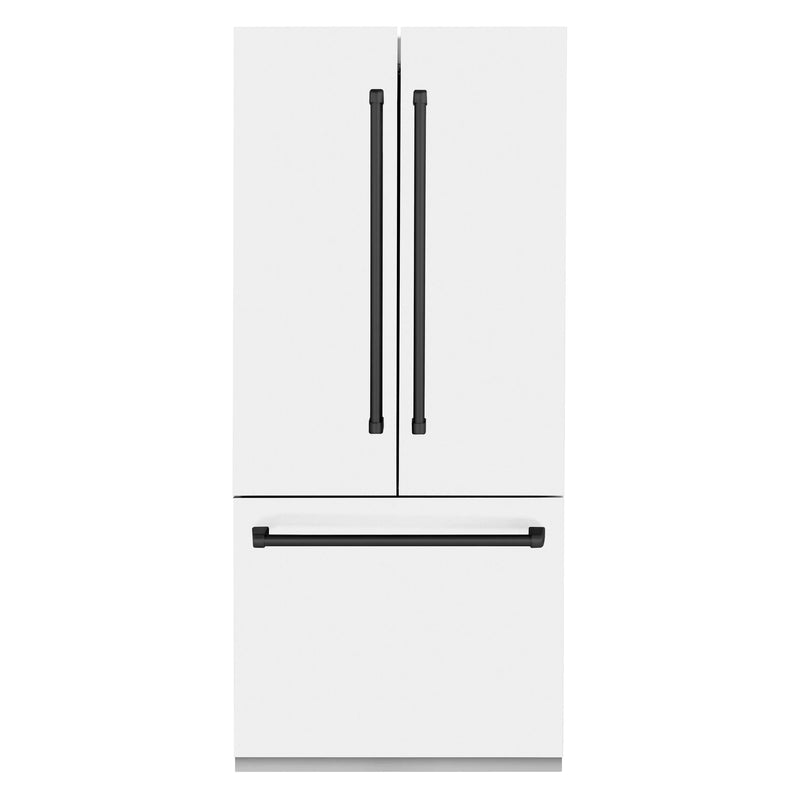 ZLINE 36-Inch Autograph Edition 19.6 cu. ft. Built-in 2-Door Bottom Freezer Refrigerator with Internal Water and Ice Dispenser in White Matte with Matte Black Accents (RBIVZ-WM-36-MB)
