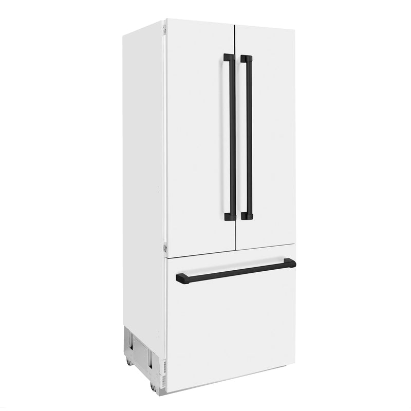 ZLINE 36-Inch Autograph Edition 19.6 cu. ft. Built-in 2-Door Bottom Freezer Refrigerator with Internal Water and Ice Dispenser in White Matte with Matte Black Accents (RBIVZ-WM-36-MB)