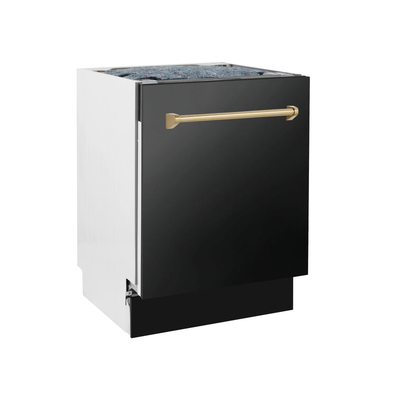 ZLINE Autograph Edition 24-Inch Tall Tub Dishwasher in Black Stainless Steel with Champagne Bronze Handle (DWVZ-BS-24-CB)