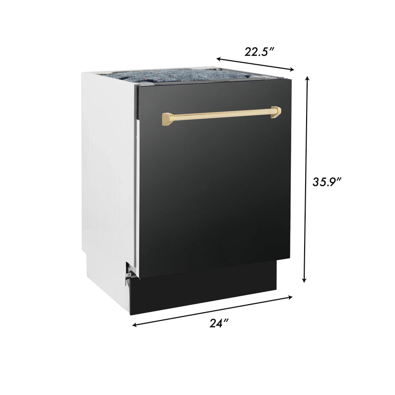 ZLINE Autograph Edition 24-Inch Tall Tub Dishwasher in Black Stainless Steel with Gold Handle (DWVZ-BS-24-G)