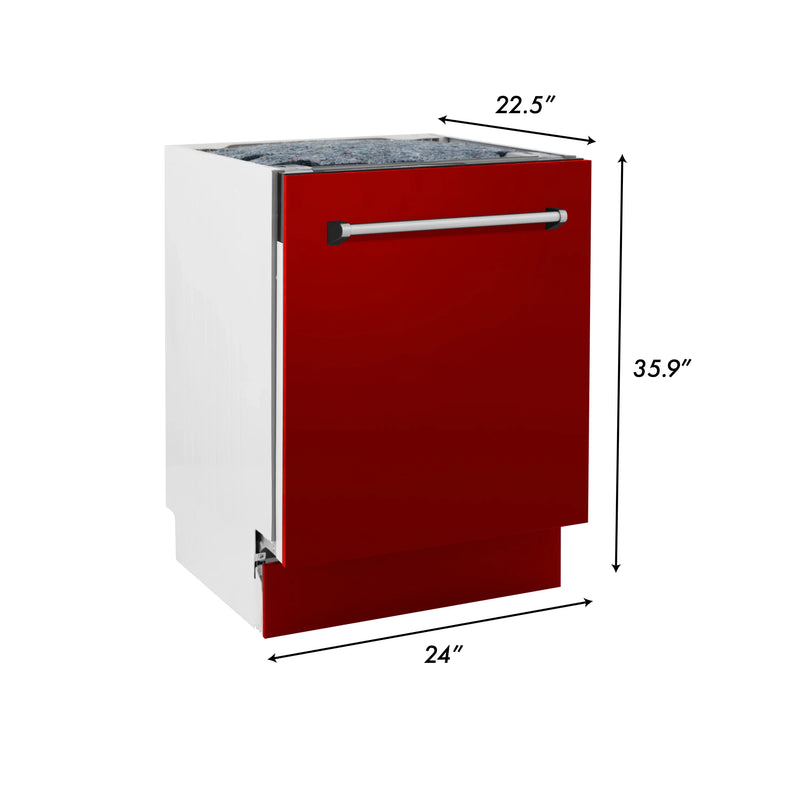 ZLINE 24-Inch Tallac Series 3rd Rack Dishwasher in Red Gloss with Stainless Steel Tub, 51dBa (DWV-RG-24)