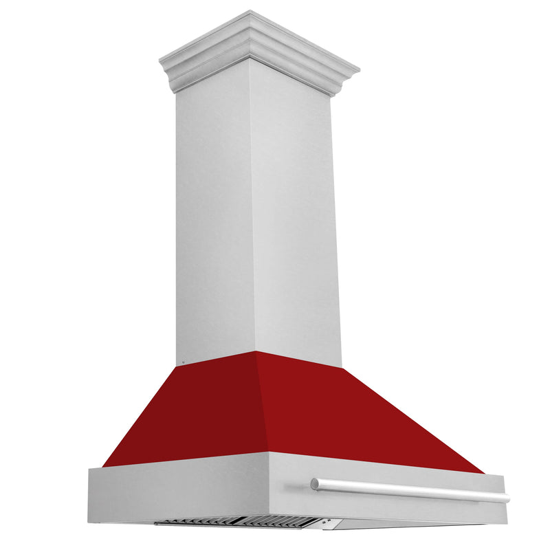 ZLINE 36-Inch Wall Mount Range Hood in DuraSnow Stainless Steel with Red Matte Shell (8654SNX-RM-36)