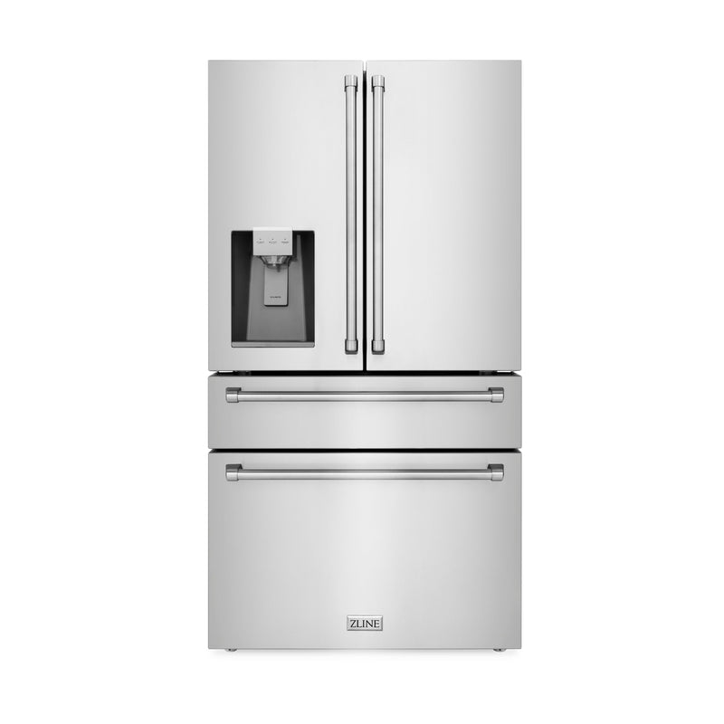 ZLINE 36-Inch 21.6 cu. ft. 4-Door French Door Refrigerator with Water and Ice Dispenser and Water Filter in Fingerprint Resistant Stainless Steel (RFM-W-WF-36)