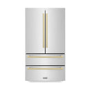 ZLINE 36-Inch Autograph Edition 22.5 cu. ft 4-Door French Door Refrigerator with Ice Maker in Stainless Steel with Champagne Bronze Square Handles RFMZ-36-FCB