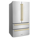 ZLINE 36-Inch Autograph Edition 22.5 cu. ft 4-Door French Door Refrigerator with Ice Maker in Stainless Steel with Champagne Bronze Square Handles RFMZ-36-FCB