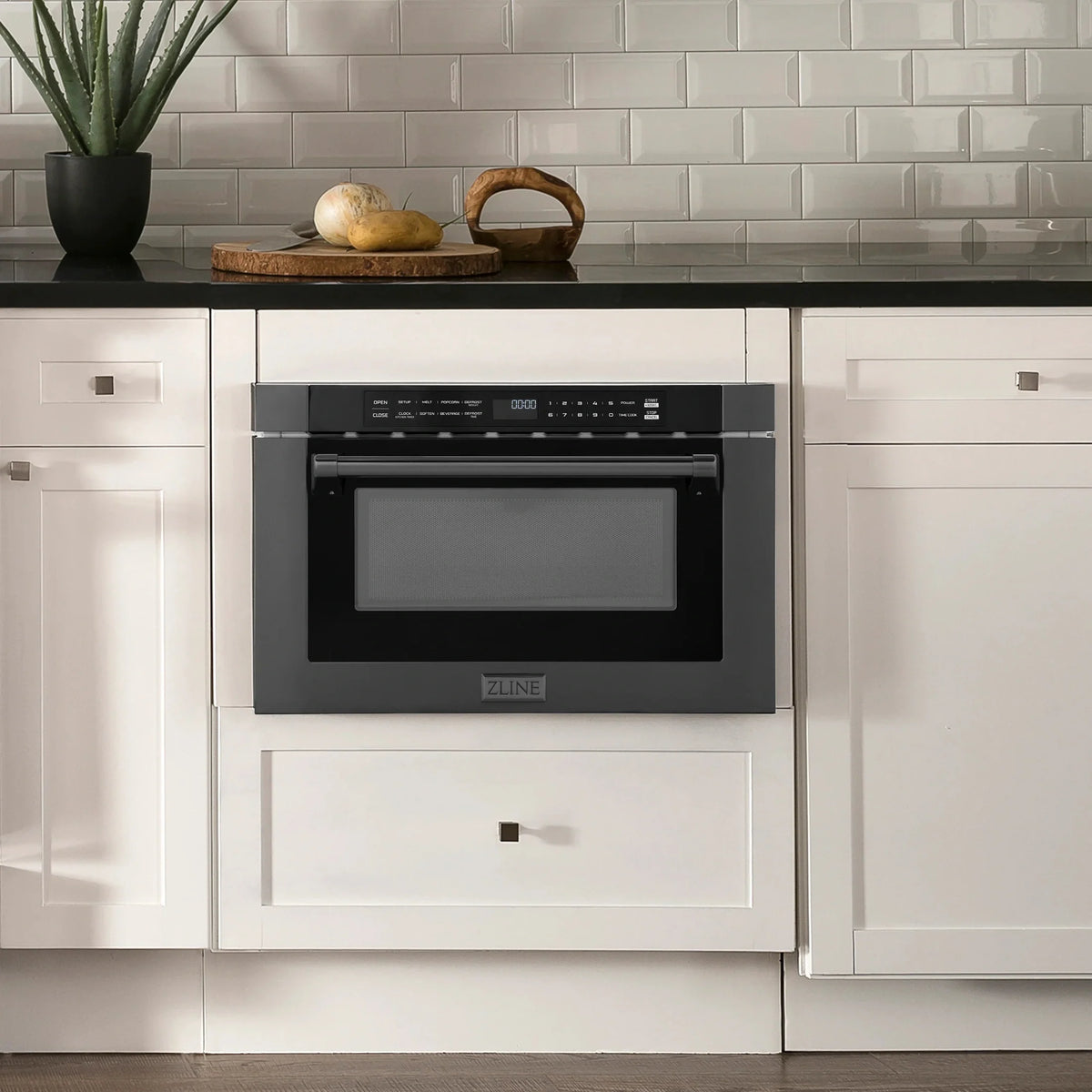 ZLINE 24" 1.2 cu. ft. Built-in Microwave Drawer with a Traditional Handle in Black Stainless Steel MWD-1-BS-H
