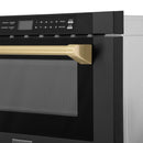ZLINE Autograph Edition 24" 1.2 cu. ft. Built-in Microwave Drawer in Black Stainless Steel and Champagne Bronze Accents MWDZ-1-BS-H-CB