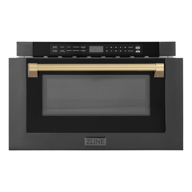 ZLINE Autograph Edition 24-Inch 1.2 cu. ft. Built-in Microwave Drawer in Black Stainless Steel with Champagne Bronze Accents (MWDZ-1-BS-H-CB)