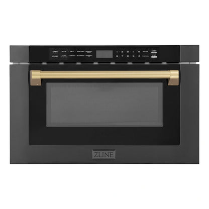 ZLINE Autograph Edition 24" 1.2 cu. ft. Built-in Microwave Drawer in Black Stainless Steel and Champagne Bronze Accents MWDZ-1-BS-H-CB