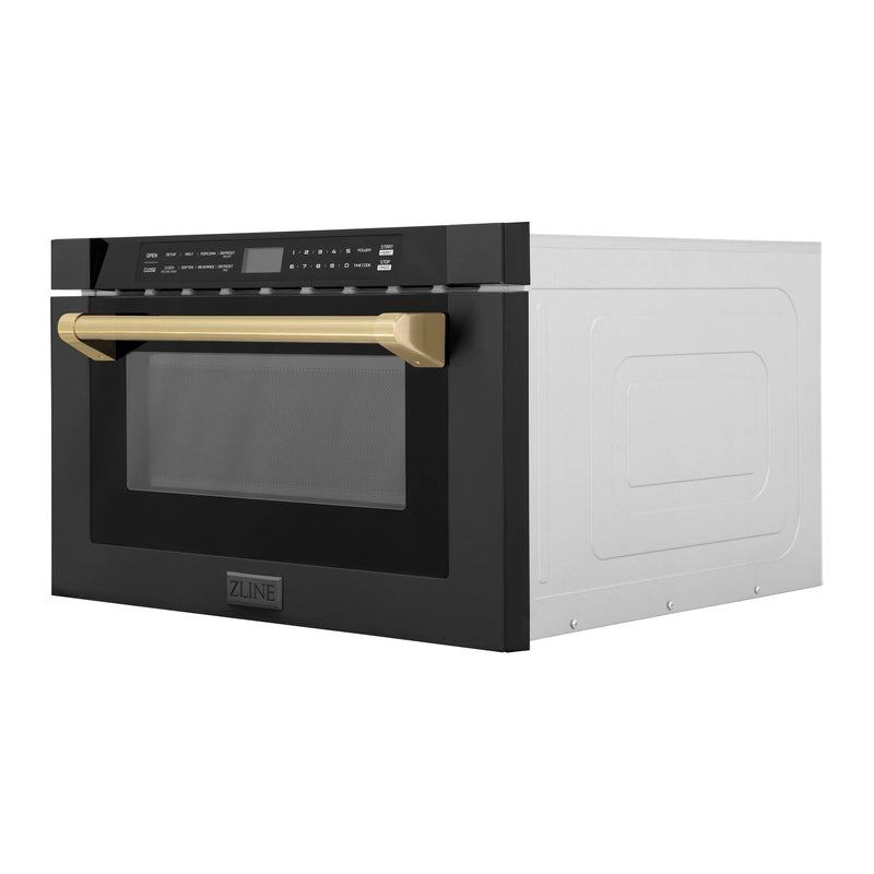 ZLINE Autograph Edition 24-Inch 1.2 cu. ft. Built-in Microwave Drawer in Black Stainless Steel with Champagne Bronze Accents (MWDZ-1-BS-H-CB)