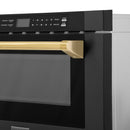 ZLINE Autograph Edition 24" 1.2 cu. ft. Built-in Microwave Drawer in Black Stainless Steel and Gold Accents MWDZ-1-BS-H-G