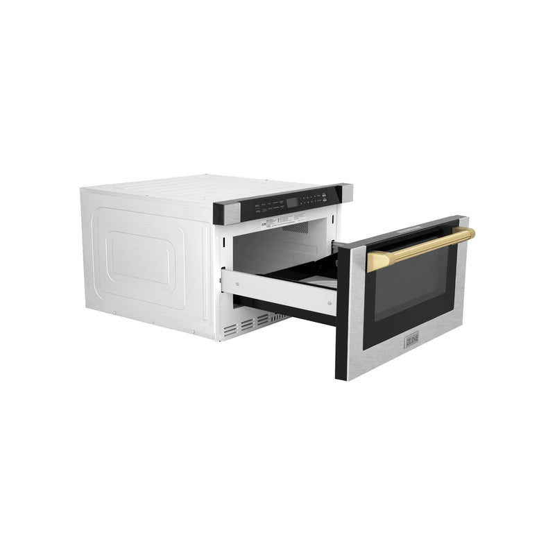 ZLINE Autograph Edition 24-Inch 1.2 cu. ft. Built-in Microwave Drawer in Finger Resistant Stainless Steel with Gold Accents (MWDZ-1-SS-H-G)