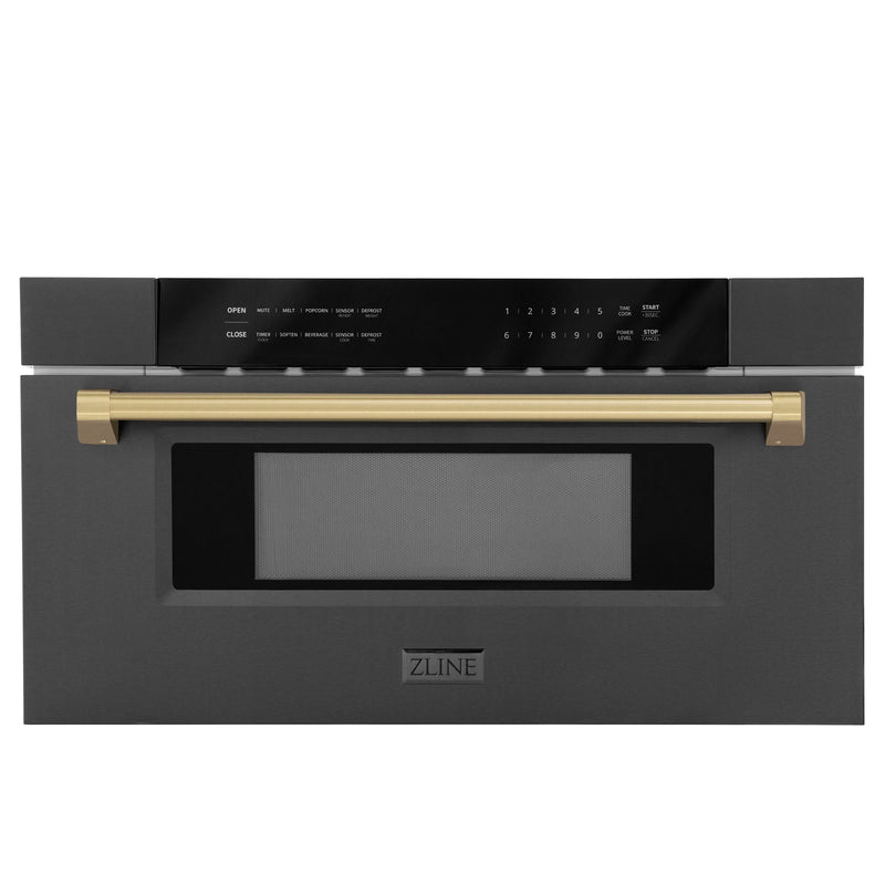ZLINE Autograph Edition 30-Inch 1.2 cu. ft. Built-In Microwave Drawer in Black Stainless Steel with Accents with Champagne Bronze Trim (MWDZ-30-BS-CB)