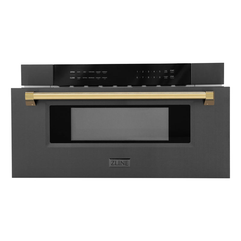 ZLINE Autograph Edition 30-Inch 1.2 cu. ft. Built-In Microwave Drawer in Black Stainless Steel with Accents with Gold Trim (MWDZ-30-BS-G)