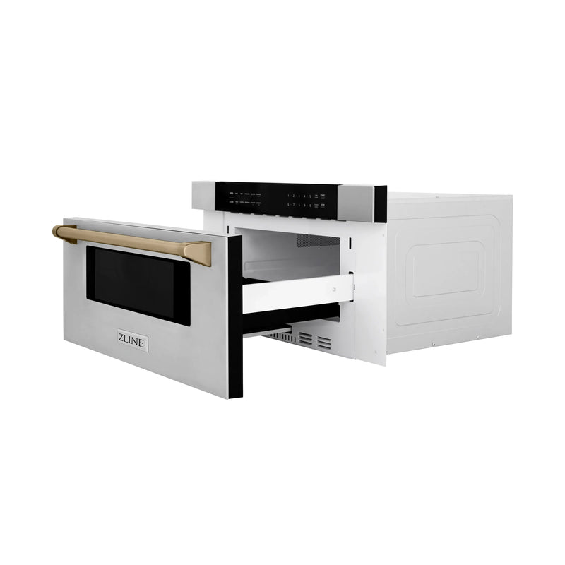 ZLINE Autograph Edition 30-Inch 1.2 cu. ft. Built-In Microwave Drawer in Stainless Steel Champagne Bronze Trim (MWDZ-30-CB)