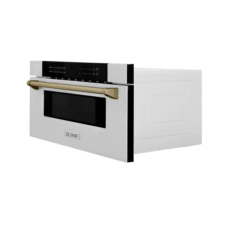 ZLINE Autograph Edition 30-Inch 1.2 cu. ft. Built-In Microwave Drawer in Stainless Steel Champagne Bronze Trim (MWDZ-30-CB)
