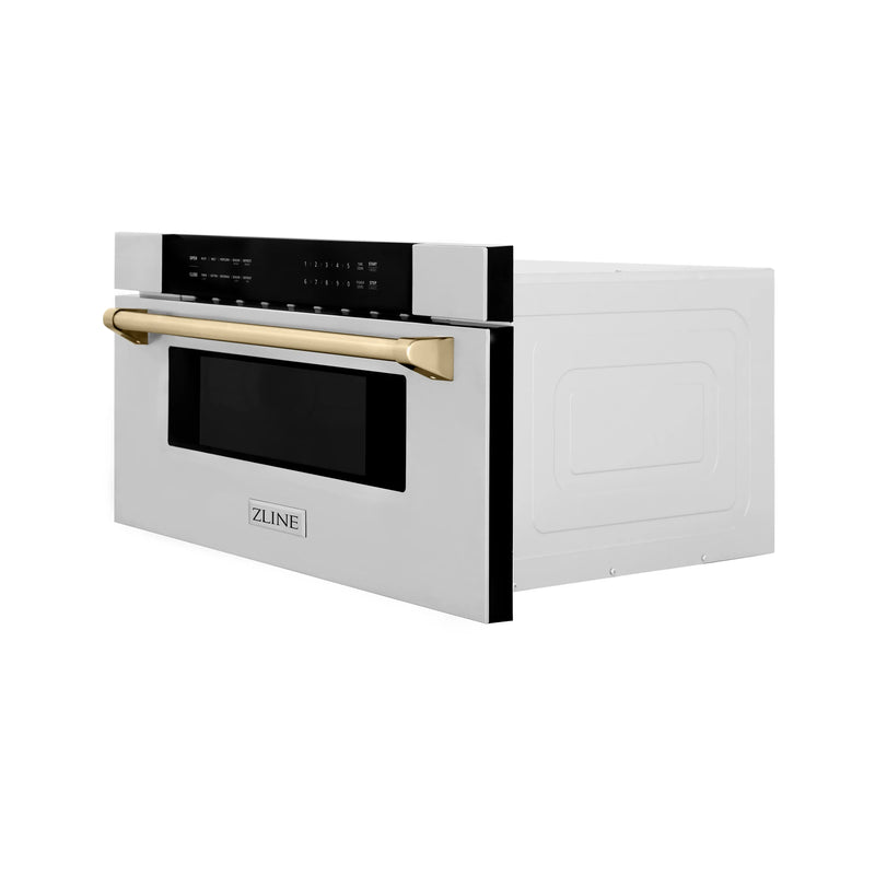 ZLINE Autograph Edition 30-Inch 1.2 cu. ft. Built-In Microwave Drawer in Stainless Steel with Accents with Gold Trim (MWDZ-30-G)