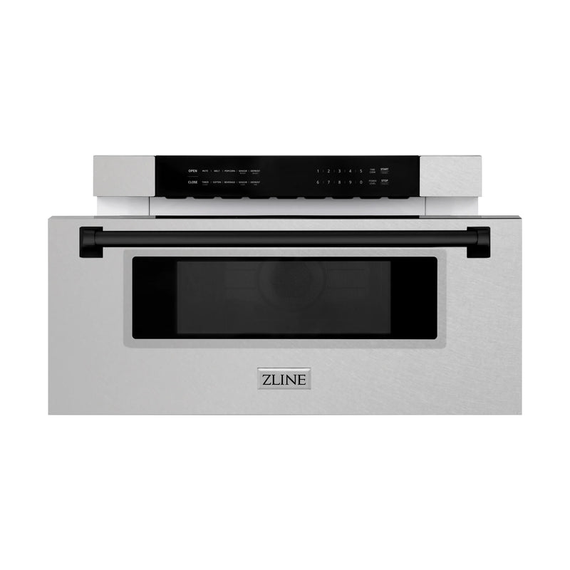 ZLINE Autograph Edition 30-Inch 1.2 cu. ft. Built-In Microwave Drawer in Fingerprint Resistant DuraSnow Stainless Steel with Matte Black Accents (MWDZ-30-SS-MB)