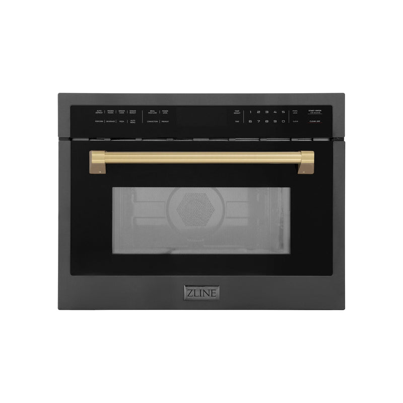 ZLINE Autograph Edition 24-Inch 1.6 cu ft. Built-in Convection Microwave Oven in Black Stainless Steel with Champagne Bronze Accents (MWOZ-24-BS-CB)
