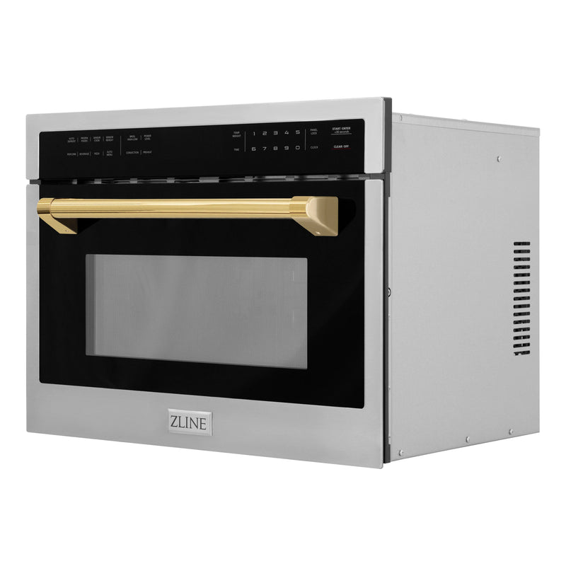 ZLINE Autograph Edition 24-Inch 1.6 cu ft. Built-in Convection Microwave Oven in Stainless Steel with Gold Accents (MWOZ-24-G)