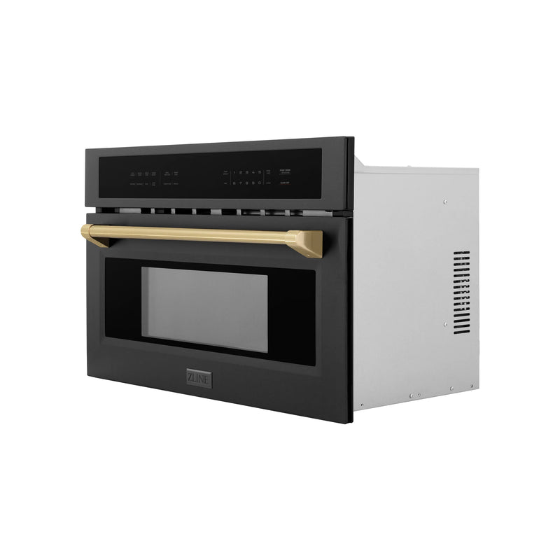 ZLINE Autograph Edition 30-Inch 1.6 cu ft. Built-in Convection Microwave Oven in Black Stainless Steel with Champagne Bronze Accents (MWOZ-30-BS-CB)