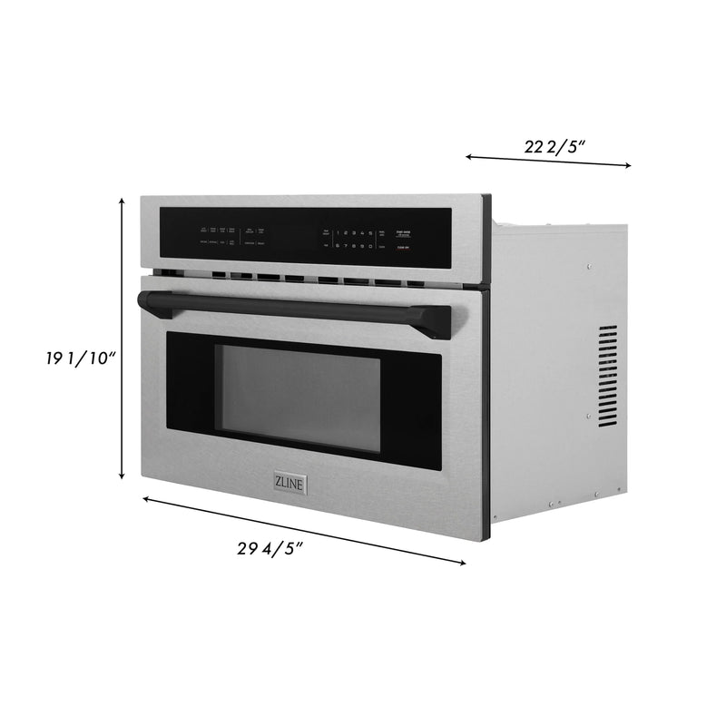 ZLINE Autograph Edition 2-Piece Appliance Package - 30-Inch Single Wall Oven with Self-Clean and 30-inch Built-In Microwave Oven in DuraSnow Stainless Steel with Matte Black Trim