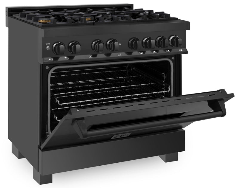 ZLINE 36-Inch Black Stainless 4.6 Cu.Ft. 6 Gas Burner/Electric Oven Range with Brass Burners (RAB-BR-36)