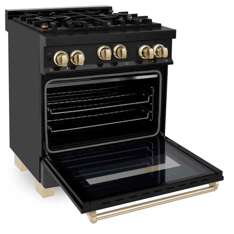 ZLINE Autograph Edition 30-Inch 4.0 cu. ft. Range with Gas Stove and Gas Oven in Black Stainless Steel with Gold Accents (RGBZ-30-G)