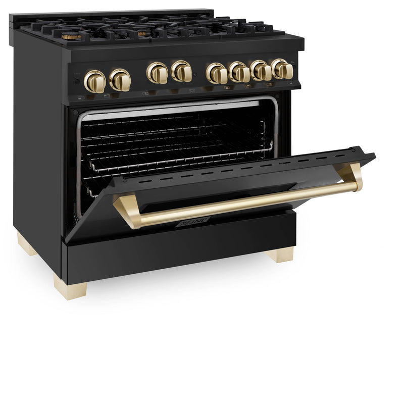 ZLINE Autograph Edition 36-Inch 4.6 cu. ft. Range with Gas Stove and Gas Oven in Black Stainless Steel with Gold Accents (RGBZ-36-G)
