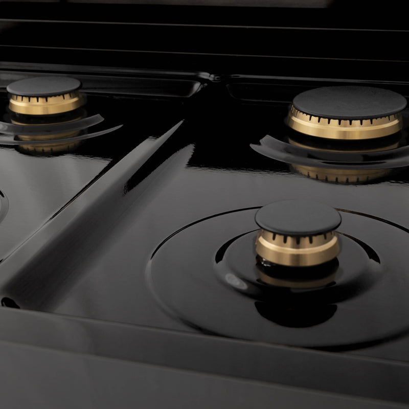 ZLINE Autograph Edition 30-Inch Porcelain Rangetop with 4 Gas Burners in Black Stainless Steel and Champagne Bronze Accents (RTBZ-30-CB)